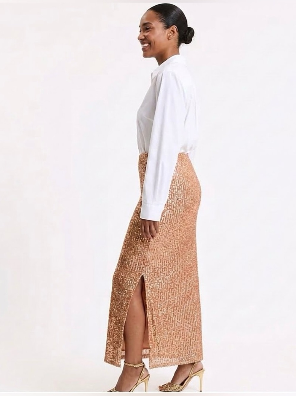 GORGEOUS NWT EXPRESS High Waisted Fitted Sequin Midi Skirt~Size L - Picture 5 of 6